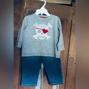Gymboree Long Sleeve Outfit Set Appliqué ARG! Valentine Pirate Skull Sz 12 mo